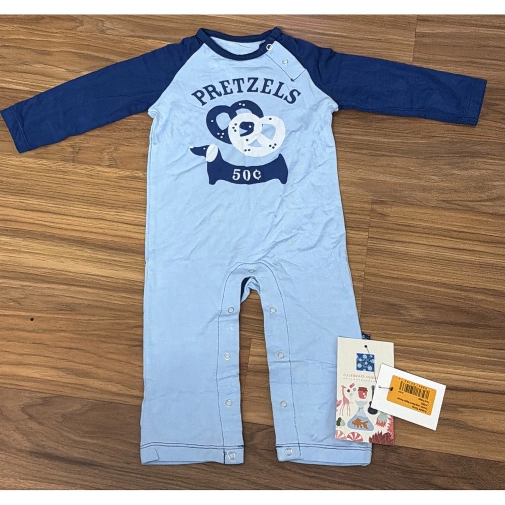 NWT Kickee Pants Baby Boys 6-12 Months Blue Raglan Sleeper Romper Bamboo